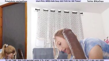 Deep and hard fucking of Wynfreya's ass with a big dildo fucking machine