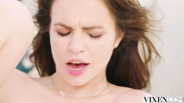 Stunning brunette fuck on the terrace