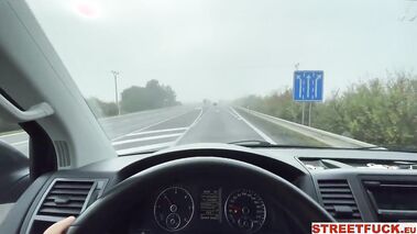 Blonde hitchhiker rides cock and swallows cum