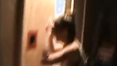 Wife suck and fuck stranger's big white cock at a gloryhole with her husband's support