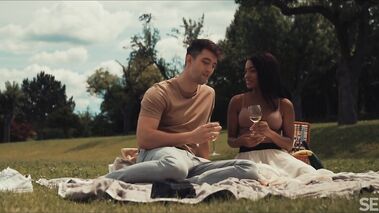 Picnic sex in a sunny park