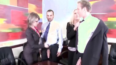 Female bosses get fucked through their ripped pants