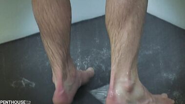 Hot sex in the shower and on the glass floor