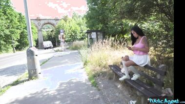 Asian agrees to fuck a cucumber and a cock outdoors