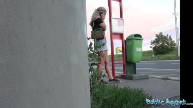 British blonde with big boobs gets fucked in public