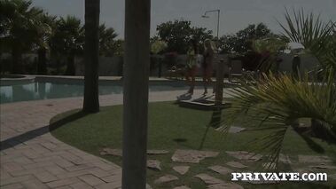 Enjoying A Threesome By The Pool