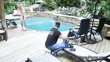 Barebacked for sneaking into the pool by security