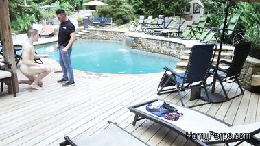 Barebacked for sneaking into the pool by security