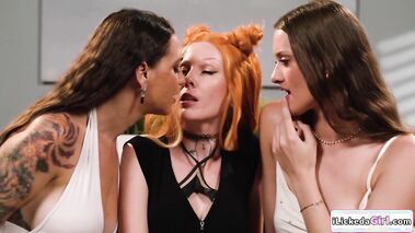 Lesbian couple fucking redhead stripper