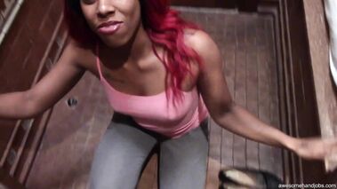 Ebony Babe Strokes Big White Cock