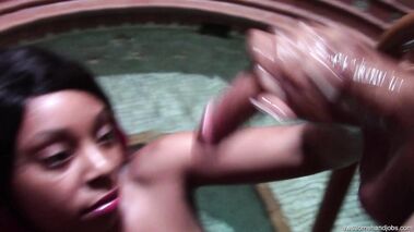 Ebony Babe Strokes Big White Cock