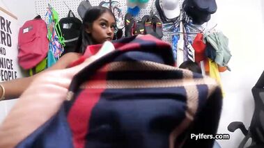 Tag teaming ebony suspect in the back office