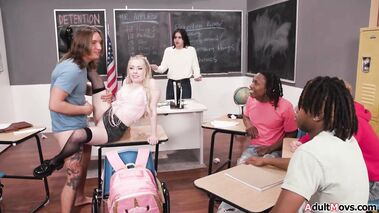 Petite slut dp gangbang during detention