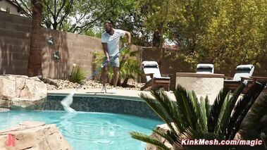 Tied up and rough fucked by pool boy